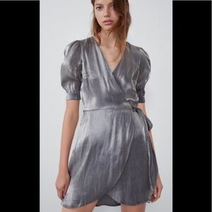 Zara Shiny Silver Sexy Wrap Dress EUC